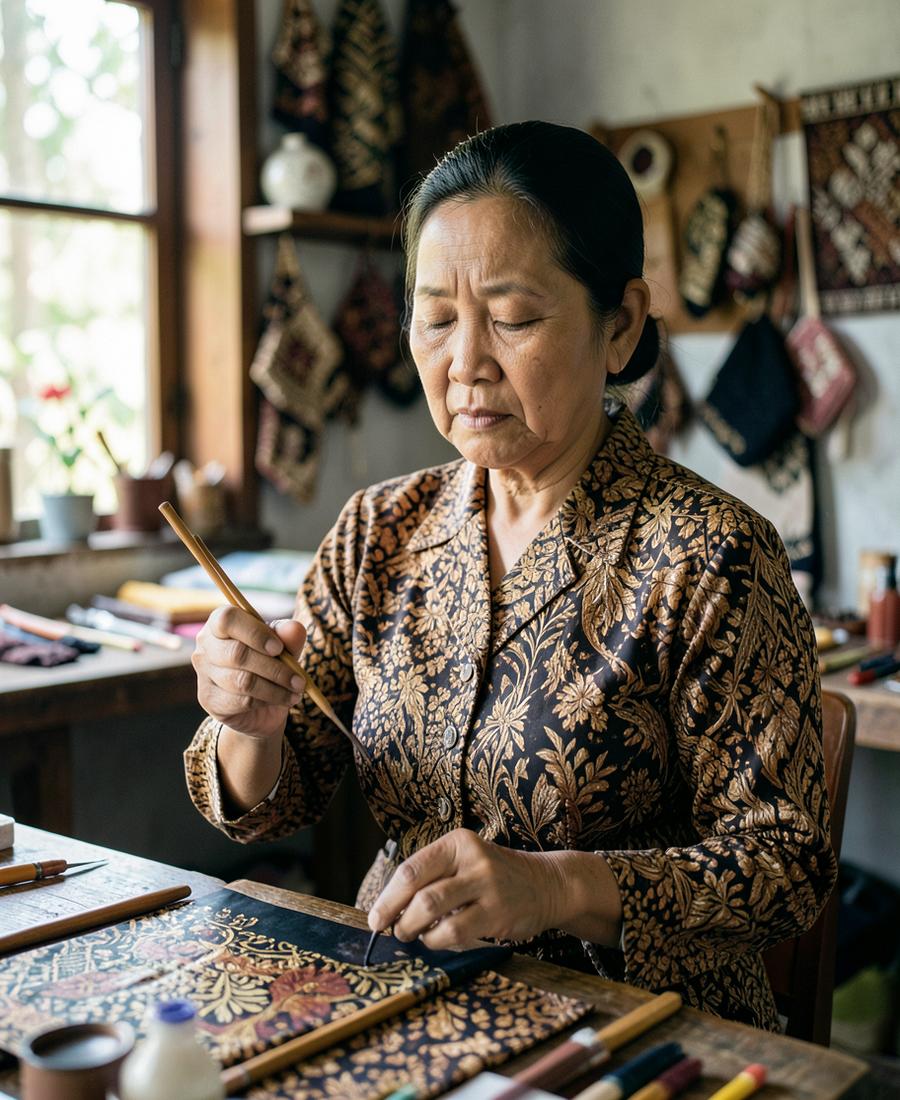 Ibu Tatik, Batik tulis maker and cook, Bantul