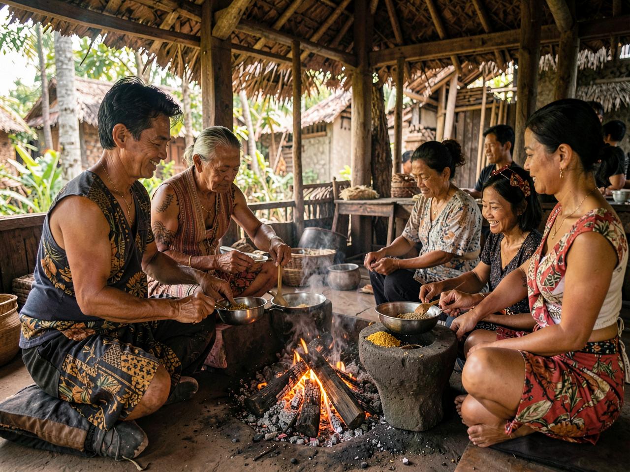 Cooking in a Balinese Family Kitchen