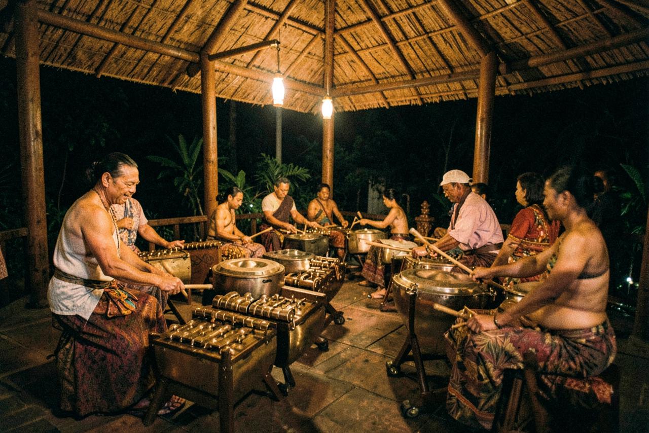 Gamelan Rehearsal in a Village Pavilion